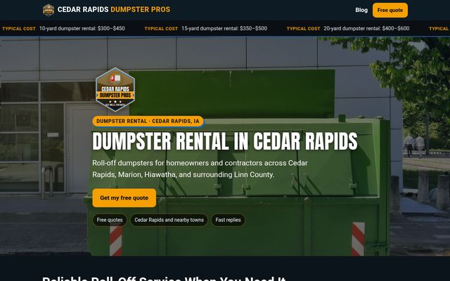 Cedar Rapids Dumpster Pros website preview