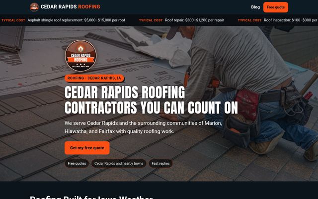 Cedar Rapids Roofing website preview