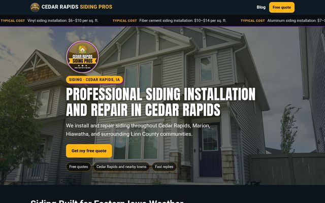 Cedar Rapids Siding Pros website preview