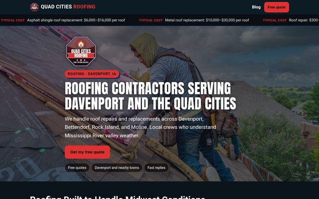 Quad Cities Roofing website preview