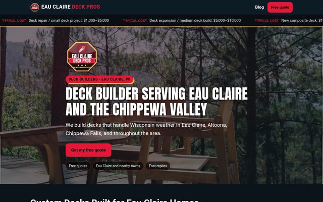 Eau Claire Deck Pros website preview