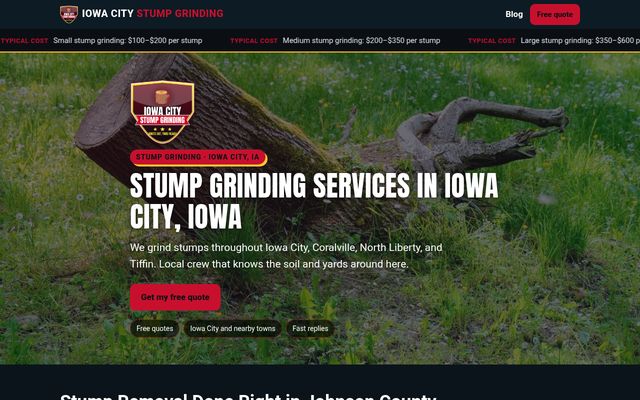 Iowa City Stump Grinding website preview