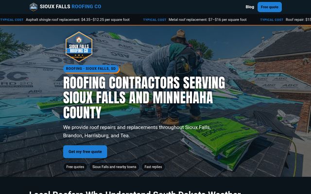 Sioux Falls Roofing Co website preview