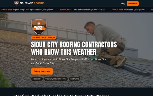 Siouxland Roofing website preview