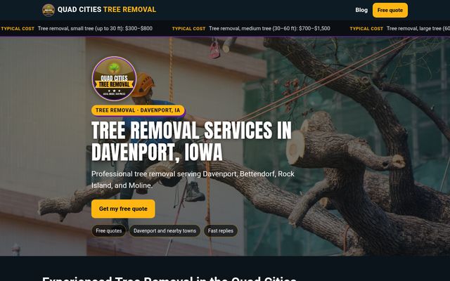 Quad Cities Tree Removal website preview