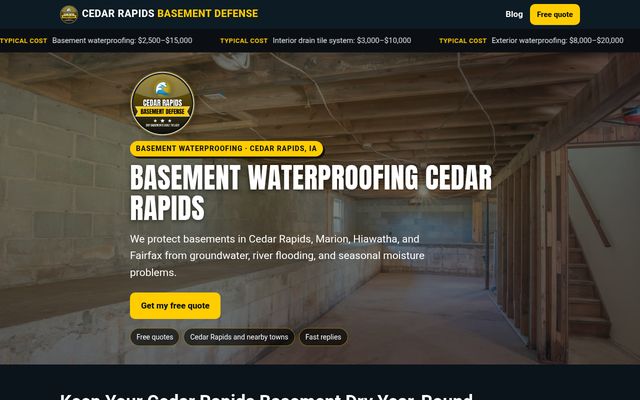 Cedar Rapids Basement Defense website preview
